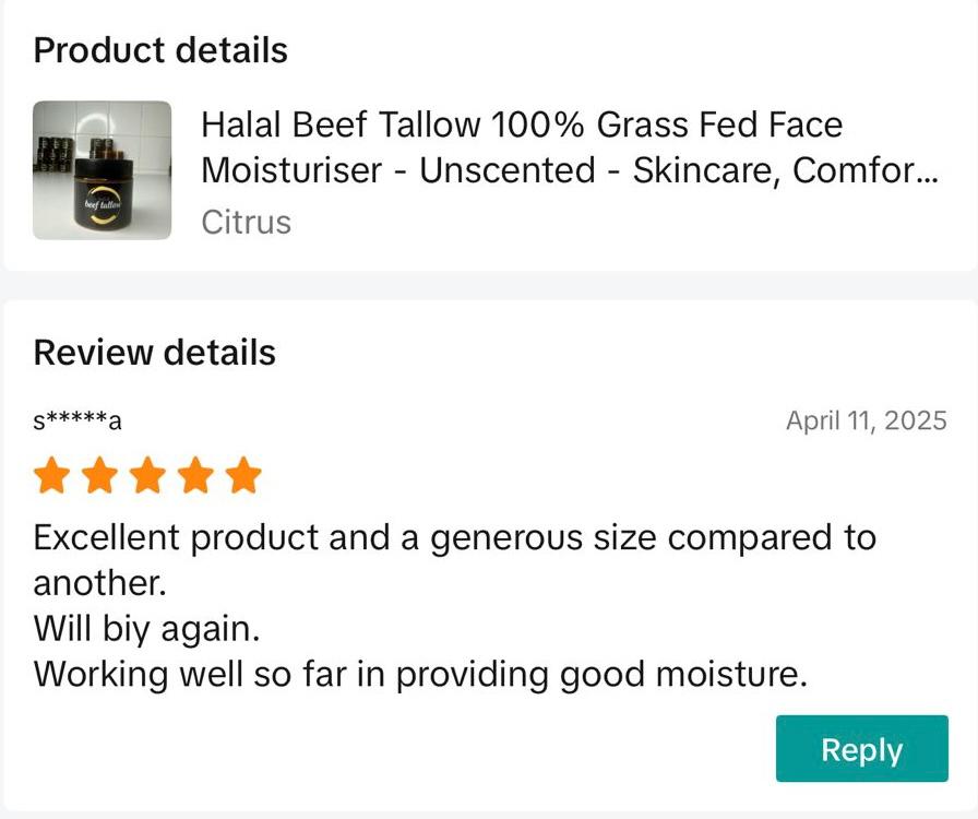 Syncare Halal Beef Tallow Balm — 100% Grass-Fed with Essential Oils citrus oil